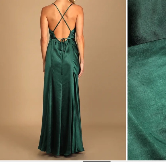 emerald green silk satin Lulu’s formal prom dress - Picture 7 of 11